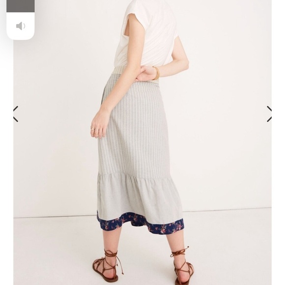 Madewell x The New Denim Project Patchwork Stripe Midi Skirt Sz 6 Beige Blue - Picture 4 of 16